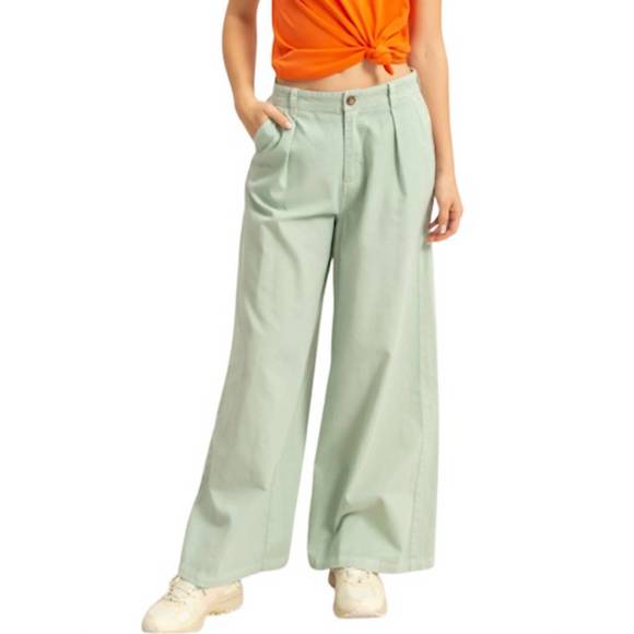 NEW DOUBLE ZERO high waist basic wide leg pants in mint - Picture 1 of 4